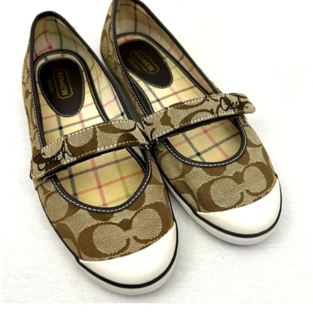 Coach Brown and White Flats